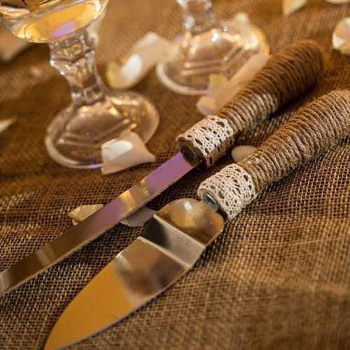 burlap and lace servers