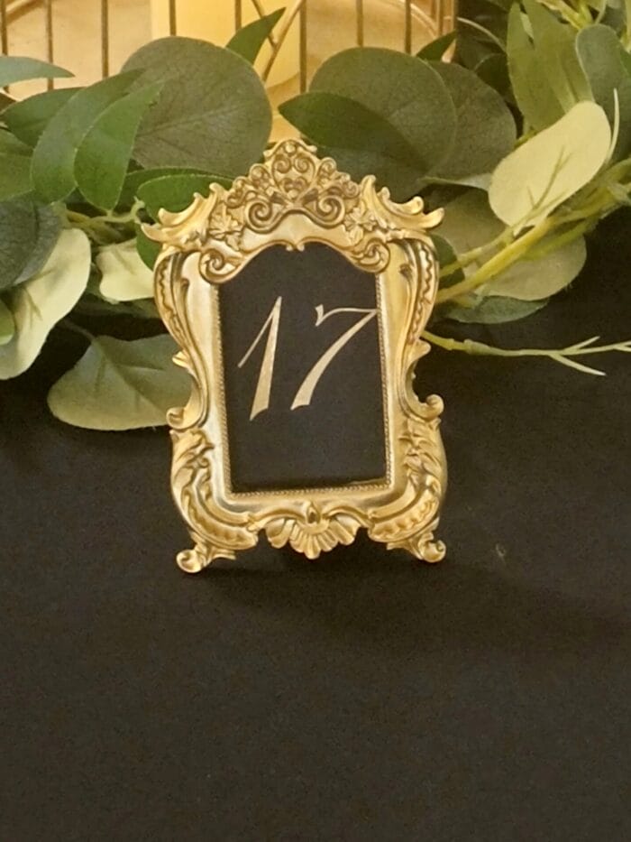 Floating Table Number Gold Ornate Gold Table Numbers - Falls Manor Catering
